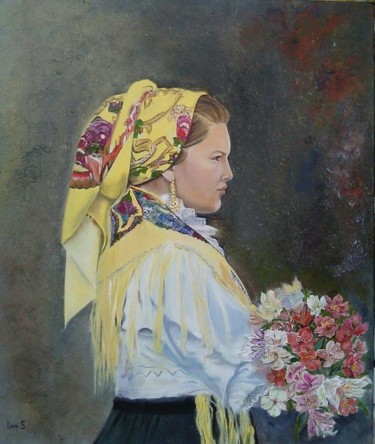 Schilderij getiteld "minhota" door Lina Santos, Origineel Kunstwerk, Olie