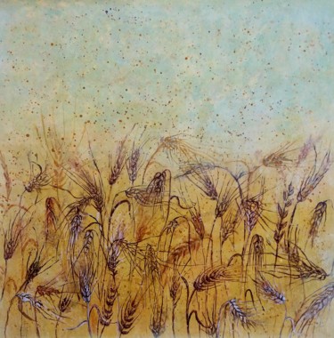 Painting titled "" Golden Wheat Fiel…" by Lina Doenmez, Original Artwork, Acrylic