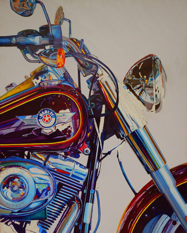 Painting titled "Harley Davidson mod…" by Linaldo Cardoso, Original Artwork, Oil