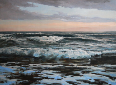 Картина под названием "EVENING WAVES" - Linar Ganeew, Подлинное произведение искусства, Масло