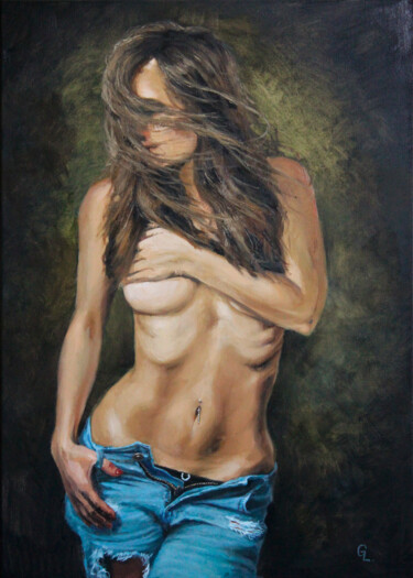 Painting titled "LEVIS" by Linar Ganeew, Original Artwork, Oil Mounted on Wood Stretcher frame