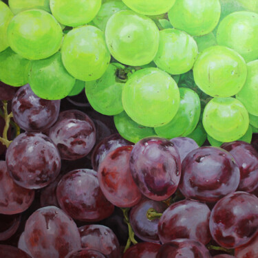 Painting titled "CONTRAST. GRAPES." by Linar Ganeew, Original Artwork, Oil Mounted on Wood Stretcher frame