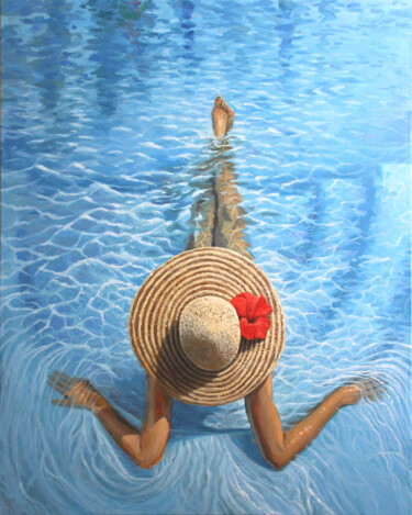 Картина под названием "THE GIRL IN THE HAT" - Linar Ganeew, Подлинное произведение искусства, Масло