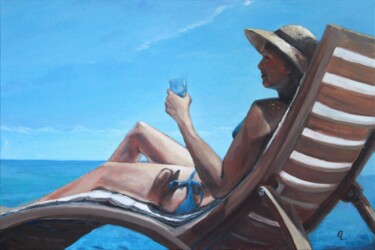 Pintura titulada ""LADY WITH A HAT ON…" por Linar Ganeew, Obra de arte original, Acrílico Montado en Bastidor de camilla de…