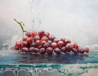 Painting titled "DROPS ON GRAPES" by Linar Ganeew, Original Artwork, Oil Mounted on Wood Stretcher frame