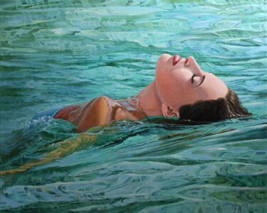 Painting titled "GIRL IN SWIMMING PO…" by Linar Ganeew, Original Artwork, Oil