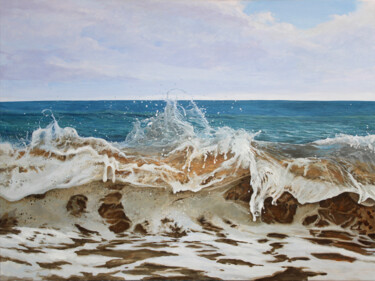 Painting titled "WAVE. SPLASHES." by Linar Ganeew, Original Artwork, Oil