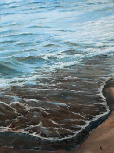Painting titled "SEASHORE" by Linar Ganeew, Original Artwork, Oil Mounted on Wood Stretcher frame