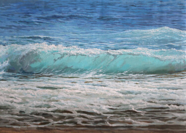 Painting titled "Wave" by Linar Ganeew, Original Artwork, Oil Mounted on Wood Stretcher frame