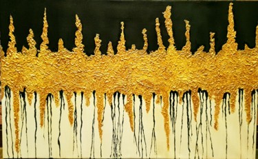 Картина под названием "Gold flowers" - Linara Akmeyeva, Подлинное произведение искусства, Акрил Установлен на Деревянная рам…