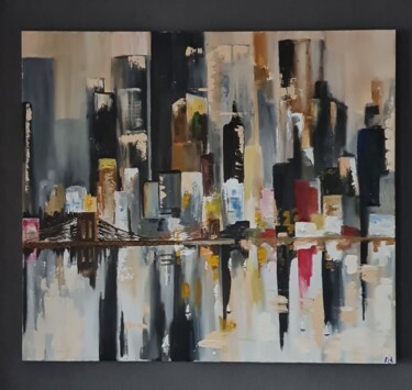 Картина под названием "Нью йорк" - Linara Akmeyeva, Подлинное произведение искусства, Масло Установлен на Деревянная рама дл…