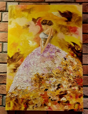 Painting titled "autumn girl" by Linara Akmeyeva, Original Artwork, Oil