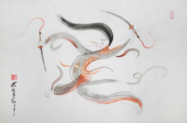 Pintura intitulada "Sword-Dancing Gener…" por Lin Chen Zhong Xun (Linchen Chung Hsun), Obras de arte originais, Aquarela