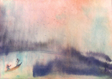 Pintura titulada "Landscape drifting" por Lin Chen Zhong Xun (Linchen Chung Hsun), Obra de arte original, Tinta