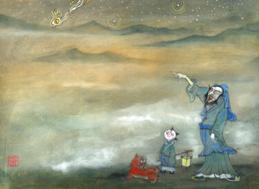 Peinture intitulée "Ancient people saw…" par Lin Chen Zhong Xun (Linchen Chung Hsun), Œuvre d'art originale, Encre