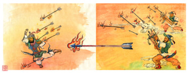 Pintura titulada "Battle of the Bazoo…" por Lin Chen Zhong Xun (Linchen Chung Hsun), Obra de arte original, Acuarela