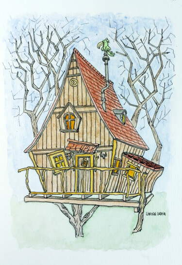 绘画 标题为“Casa na árvore” 由Lincoln Ladeia, 原创艺术品, 水彩