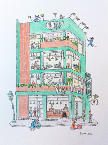 "Denda Coffee Shop" başlıklı Tablo Lincoln Ladeia tarafından, Orijinal sanat, Suluboya