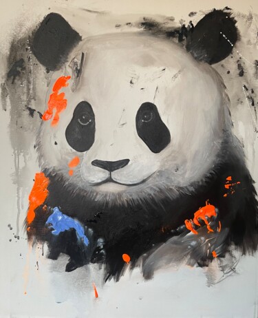 제목이 "sans titre panda"인 미술작품 Lind-Art로, 원작, 아크릴 나무 들것 프레임에 장착됨