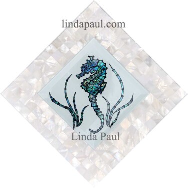 Sculpture titled "Seahorse glass tile…" by Linda Paul, Original Artwork, Mosaic