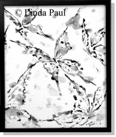 Painting titled "Butterfllies #2 bla…" by Linda Paul, Original Artwork, Ink Mounted on Wood Panel