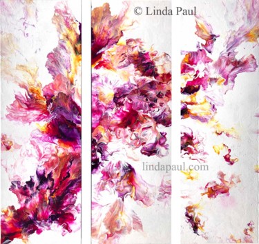 Magenta Bloom triptych set of 3 abstract paintings 12 x 36 Картина под названием "Magenta Bloom tript…" - Linda Paul, Подлинное произведение искусства, Акрил