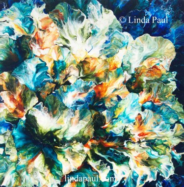 Schilderij getiteld "Ocean of Petals blu…" door Linda Paul, Origineel Kunstwerk, Acryl