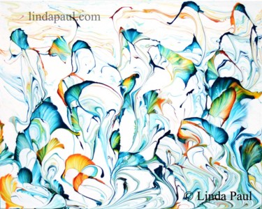 String Theory Turquoise painting abstract flower art acrylic Картина под названием "String Theory Turqu…" - Linda Paul, Подлинное произведение искусства, Акрил