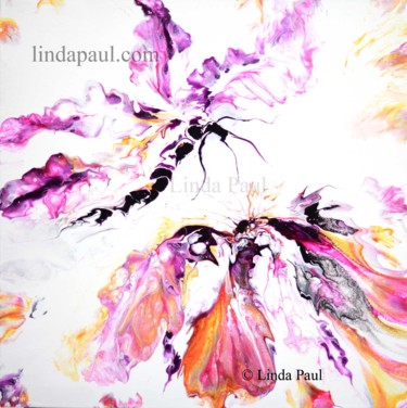 Abstract flower and dragonfly original painting Картина под названием "Abstract flower and…" - Linda Paul, Подлинное произведение искусства, Акрил