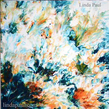 Painting titled "Turquoise Bloom ori…" by Linda Paul, Original Artwork, Acrylic