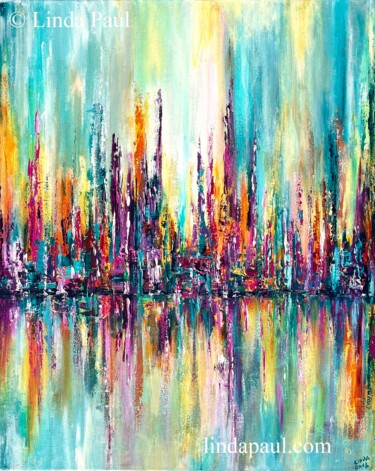 Painting titled "City Lights - Color…" by Linda Paul, Original Artwork, Acrylic