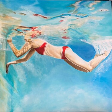 Malerei mit dem Titel "La nageuse" von Linda Bonnaffous, Original-Kunstwerk, Öl