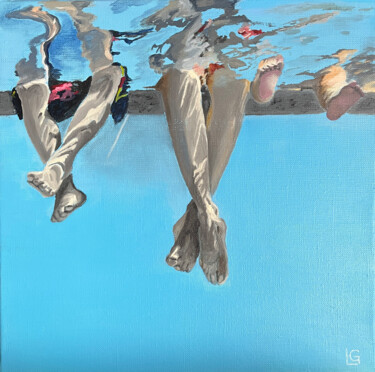 Painting titled "Les pieds dans l'eau" by Linda Bonnaffous, Original Artwork, Oil