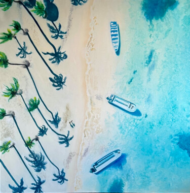 Peinture intitulée "Seuls... sur une île" par Linda Bonnaffous, Œuvre d'art originale, Huile