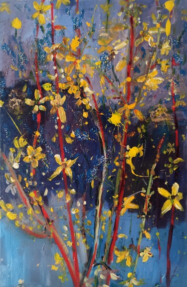 Картина под названием "Peinture florale ab…" - Linda Clerget, Подлинное произведение искусства, Акрил Установлен на Деревянн…