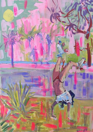 Картина под названием "ROLLERS AND PALM TR…" - Linda Clerget, Подлинное произведение искусства, Акрил Установлен на Деревянн…