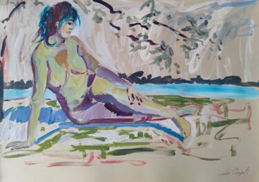 Картина под названием "Seule au vent" - Linda Clerget, Подлинное произведение искусства, Акрил