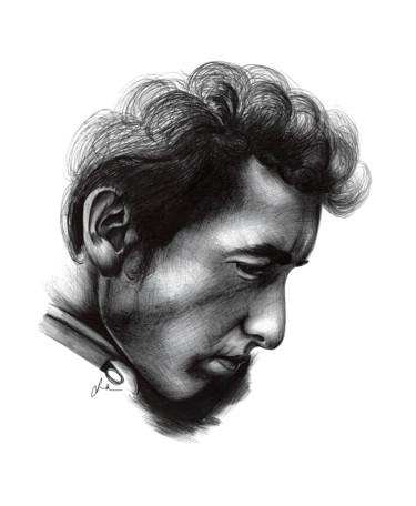 Drawing titled "Bob Dylan - Portrait" by Lindsaynjh, Original Artwork, Ink