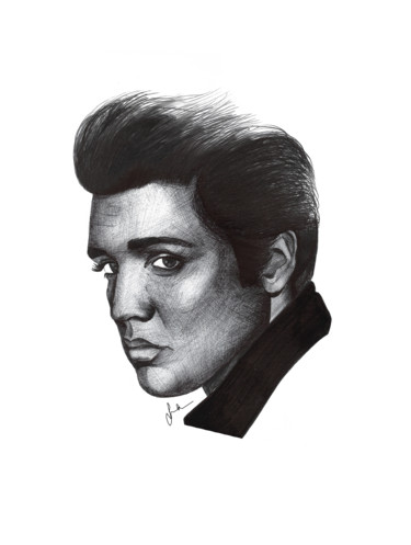 Drawing titled "Elvis Presley - Por…" by Lindsaynjh, Original Artwork, Ink