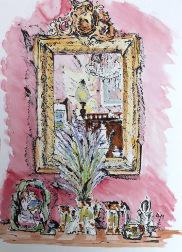 Картина под названием "Ancien Miroir" - Linda H Matthews, Подлинное произведение искусства, Чернила Установлен на картон