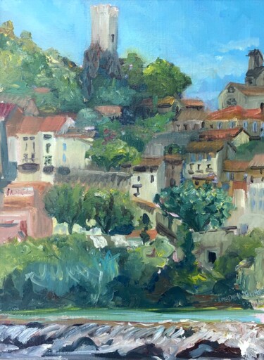 Картина под названием "Roquebrun, L'orb" - Linda H Matthews, Подлинное произведение искусства, Масло Установлен на Деревянна…