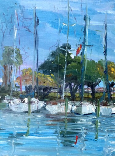 Картина под названием "Port de Mèze, Herau…" - Linda H Matthews, Подлинное произведение искусства, Масло Установлен на Дерев…