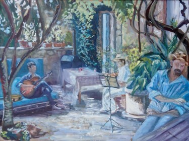 Painting titled "Jardin Inspirée - A…" by Linda H Matthews, Original Artwork, Oil Mounted on Wood Stretcher frame