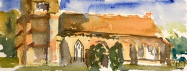 Malerei mit dem Titel "Fishley Church , Es…" von Linda H Matthews, Original-Kunstwerk, Aquarell