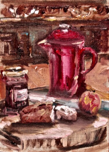 Peinture intitulée "Petite Dejeuner" par Linda H Matthews, Œuvre d'art originale, Huile Monté sur Panneau de bois