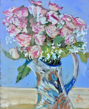 Painting titled "La Vie en Rose" by Linda H Matthews, Original Artwork, Oil Mounted on Wood Panel