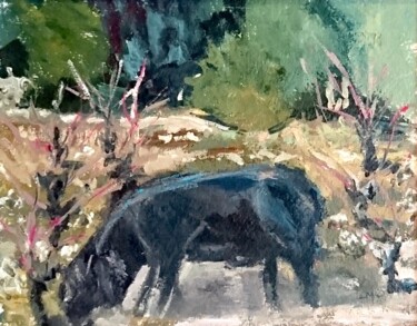 Malerei mit dem Titel "Le Cochon Noir, Len…" von Linda H Matthews, Original-Kunstwerk, Öl Auf Andere starre Platte montiert