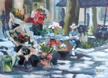 Pittura intitolato "Le Marché aux Fleur…" da Linda H Matthews, Opera d'arte originale, Olio Montato su Telaio per barella in…