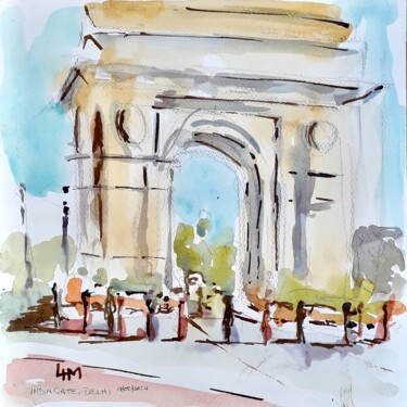 Pintura titulada "India Gate Delhi" por Linda H Matthews, Obra de arte original, Acuarela