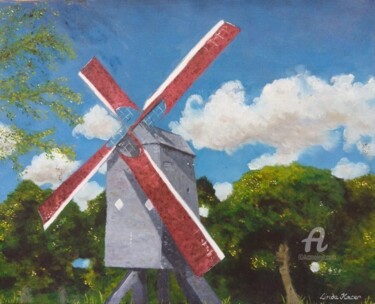 Painting titled "moulin.jpg" by Linda Kacer, Original Artwork, Oil